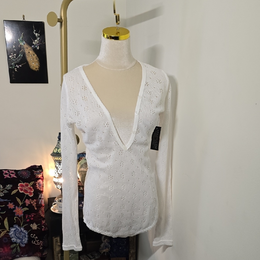 Yandy White Knit V-Neck Bodysuit